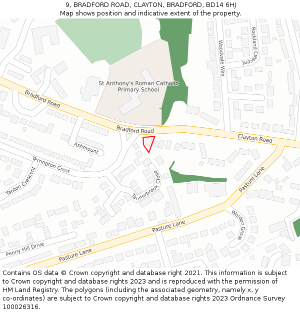 9, BRADFORD ROAD, CLAYTON, BRADFORD, BD14 6HJ: Location map and indicative extent of plot