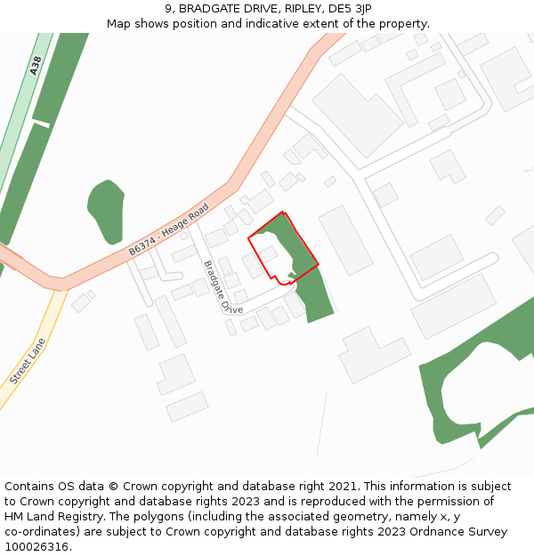 9, BRADGATE DRIVE, RIPLEY, DE5 3JP: Location map and indicative extent of plot
