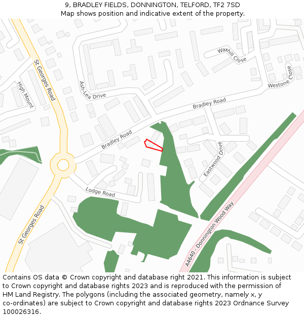 9, BRADLEY FIELDS, DONNINGTON, TELFORD, TF2 7SD: Location map and indicative extent of plot