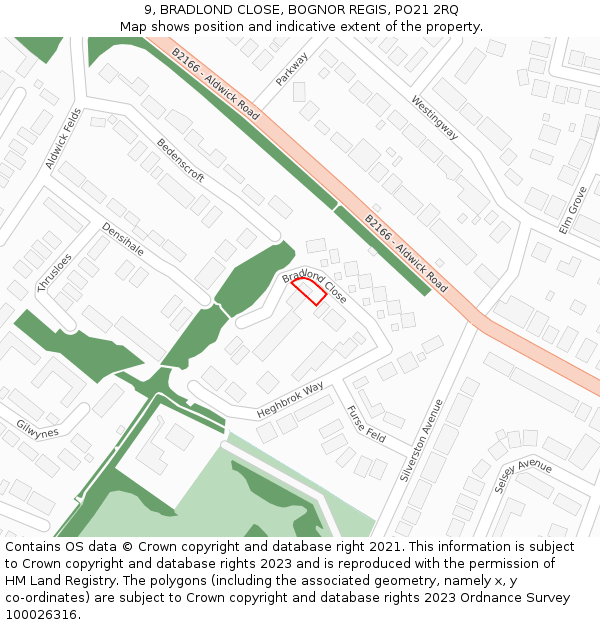 9, BRADLOND CLOSE, BOGNOR REGIS, PO21 2RQ: Location map and indicative extent of plot