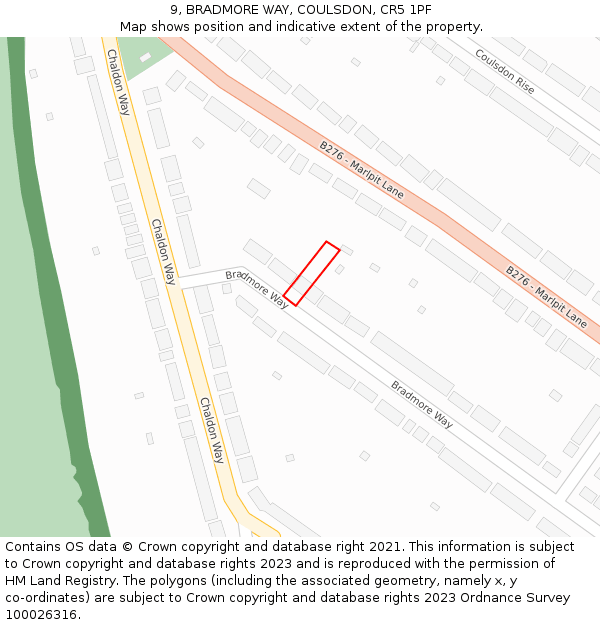 9, BRADMORE WAY, COULSDON, CR5 1PF: Location map and indicative extent of plot