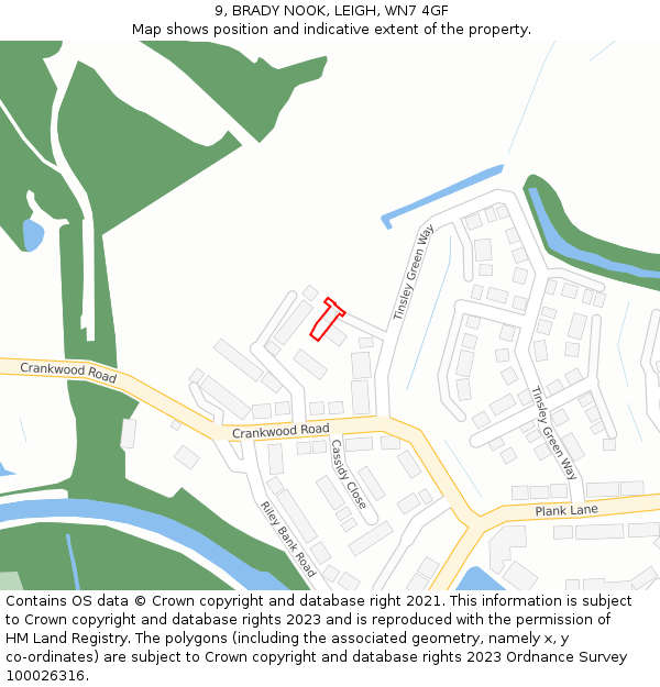 9, BRADY NOOK, LEIGH, WN7 4GF: Location map and indicative extent of plot