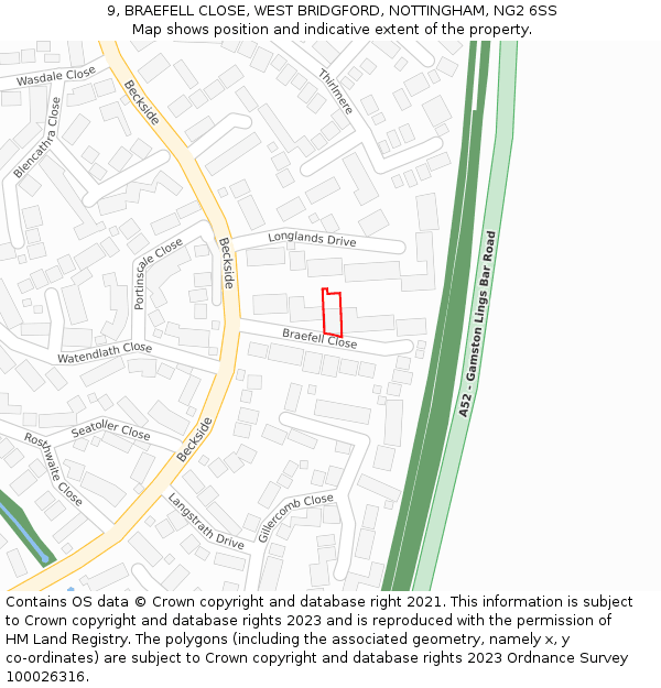 9, BRAEFELL CLOSE, WEST BRIDGFORD, NOTTINGHAM, NG2 6SS: Location map and indicative extent of plot