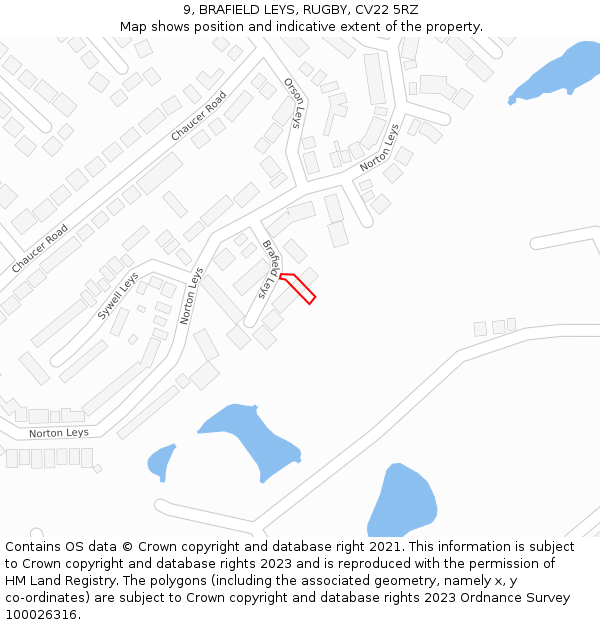 9, BRAFIELD LEYS, RUGBY, CV22 5RZ: Location map and indicative extent of plot
