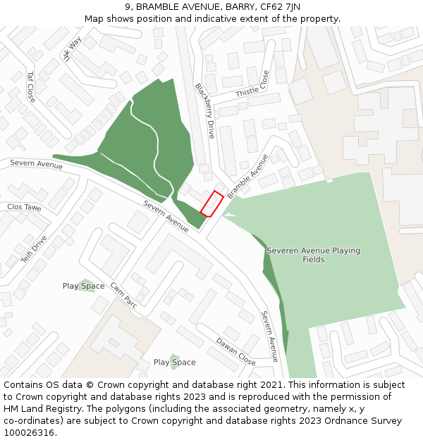 9, BRAMBLE AVENUE, BARRY, CF62 7JN: Location map and indicative extent of plot