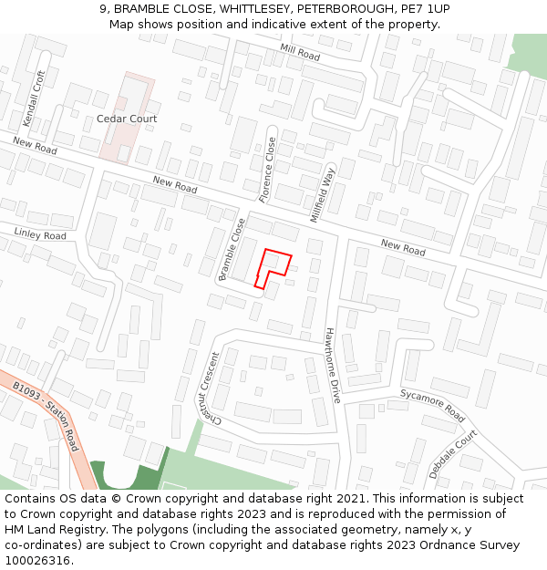 9, BRAMBLE CLOSE, WHITTLESEY, PETERBOROUGH, PE7 1UP: Location map and indicative extent of plot