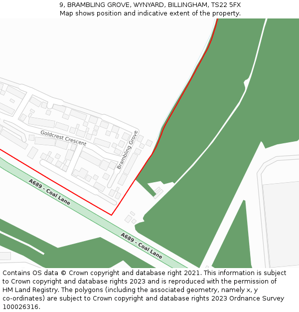 9, BRAMBLING GROVE, WYNYARD, BILLINGHAM, TS22 5FX: Location map and indicative extent of plot