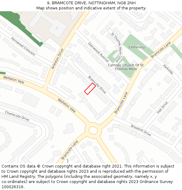 9, BRAMCOTE DRIVE, NOTTINGHAM, NG8 2NH: Location map and indicative extent of plot