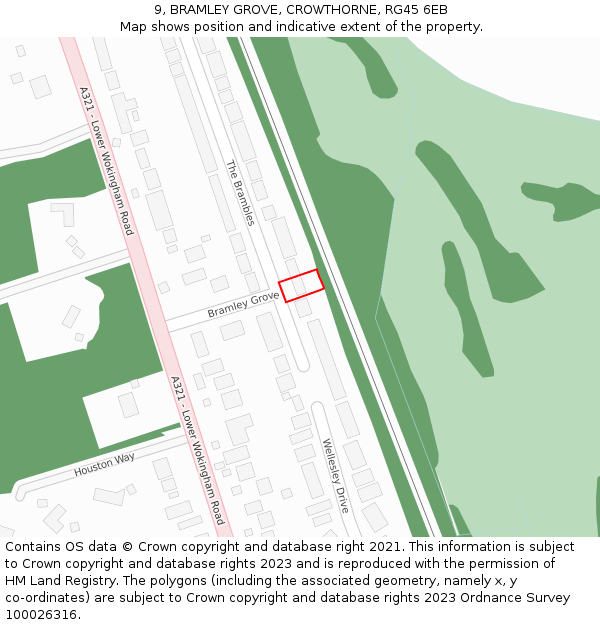 9, BRAMLEY GROVE, CROWTHORNE, RG45 6EB: Location map and indicative extent of plot