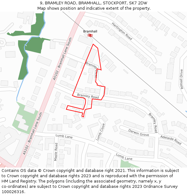 9, BRAMLEY ROAD, BRAMHALL, STOCKPORT, SK7 2DW: Location map and indicative extent of plot