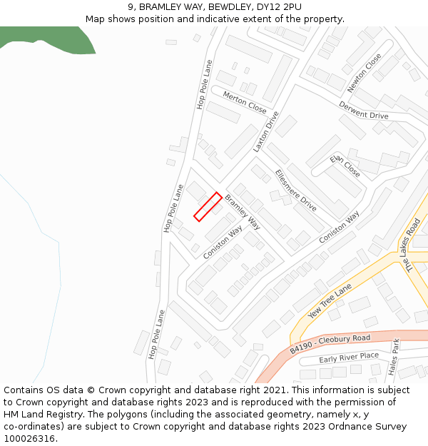 9, BRAMLEY WAY, BEWDLEY, DY12 2PU: Location map and indicative extent of plot