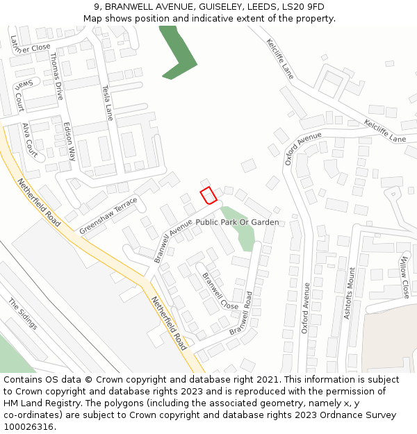 9, BRANWELL AVENUE, GUISELEY, LEEDS, LS20 9FD: Location map and indicative extent of plot