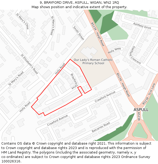 9, BRAYFORD DRIVE, ASPULL, WIGAN, WN2 1RQ: Location map and indicative extent of plot