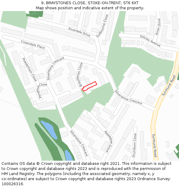 9, BRAYSTONES CLOSE, STOKE-ON-TRENT, ST6 6XT: Location map and indicative extent of plot