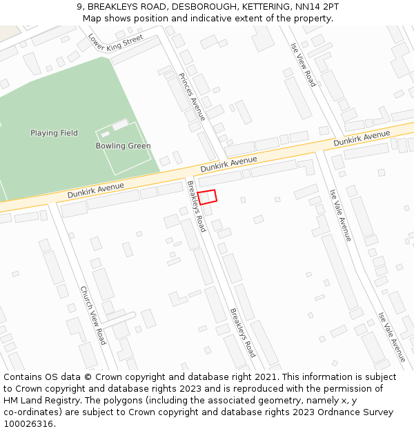 9, BREAKLEYS ROAD, DESBOROUGH, KETTERING, NN14 2PT: Location map and indicative extent of plot