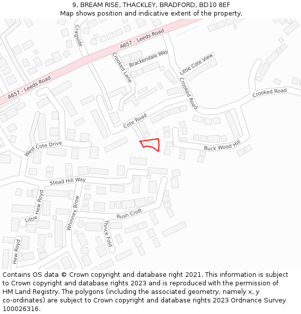 9, BREAM RISE, THACKLEY, BRADFORD, BD10 8EF: Location map and indicative extent of plot