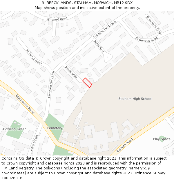 9, BRECKLANDS, STALHAM, NORWICH, NR12 9DX: Location map and indicative extent of plot