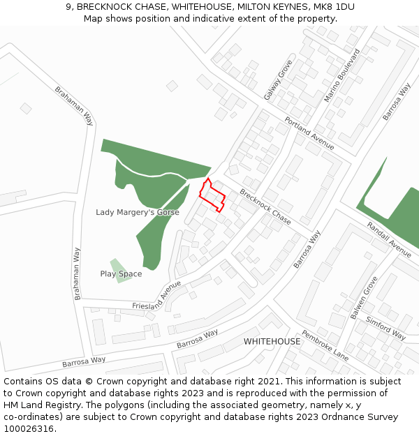 9, BRECKNOCK CHASE, WHITEHOUSE, MILTON KEYNES, MK8 1DU: Location map and indicative extent of plot