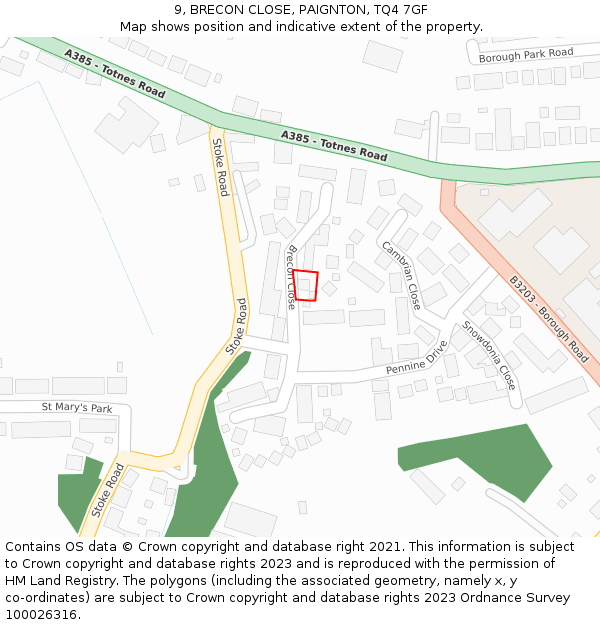 9, BRECON CLOSE, PAIGNTON, TQ4 7GF: Location map and indicative extent of plot