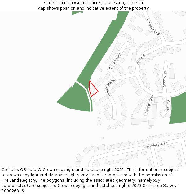 9, BREECH HEDGE, ROTHLEY, LEICESTER, LE7 7RN: Location map and indicative extent of plot