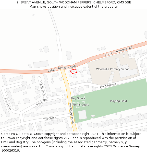 9, BRENT AVENUE, SOUTH WOODHAM FERRERS, CHELMSFORD, CM3 5SE: Location map and indicative extent of plot