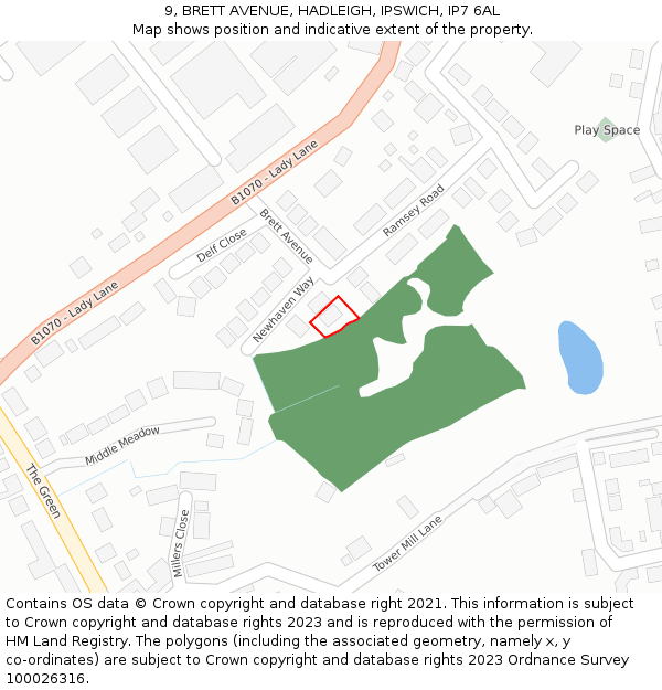 9, BRETT AVENUE, HADLEIGH, IPSWICH, IP7 6AL: Location map and indicative extent of plot