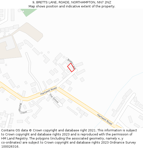 9, BRETTS LANE, ROADE, NORTHAMPTON, NN7 2NZ: Location map and indicative extent of plot