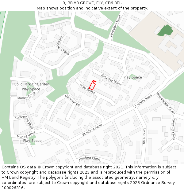 9, BRIAR GROVE, ELY, CB6 3EU: Location map and indicative extent of plot