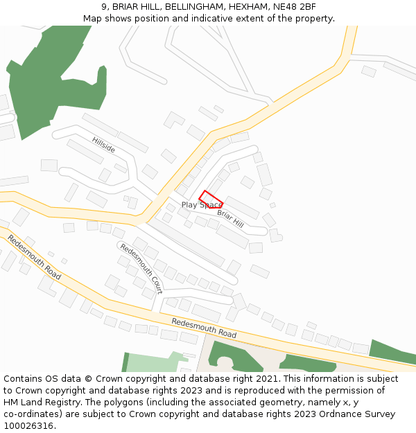 9, BRIAR HILL, BELLINGHAM, HEXHAM, NE48 2BF: Location map and indicative extent of plot