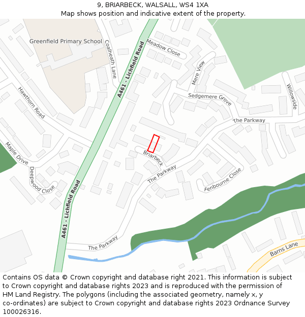 9, BRIARBECK, WALSALL, WS4 1XA: Location map and indicative extent of plot
