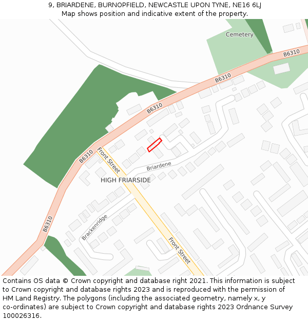 9, BRIARDENE, BURNOPFIELD, NEWCASTLE UPON TYNE, NE16 6LJ: Location map and indicative extent of plot