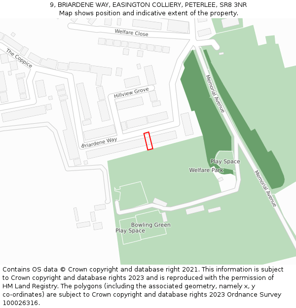 9, BRIARDENE WAY, EASINGTON COLLIERY, PETERLEE, SR8 3NR: Location map and indicative extent of plot