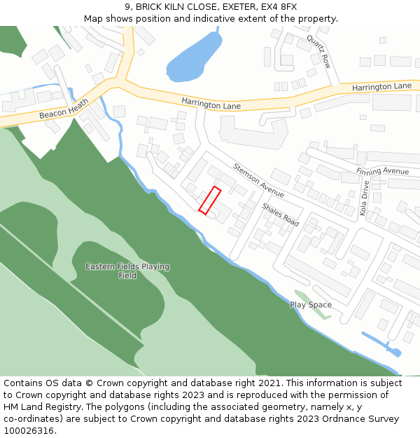 9, BRICK KILN CLOSE, EXETER, EX4 8FX: Location map and indicative extent of plot