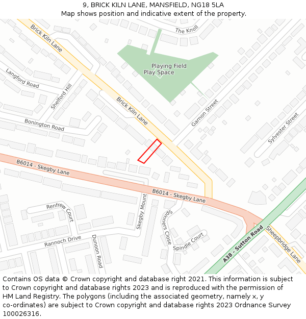 9, BRICK KILN LANE, MANSFIELD, NG18 5LA: Location map and indicative extent of plot