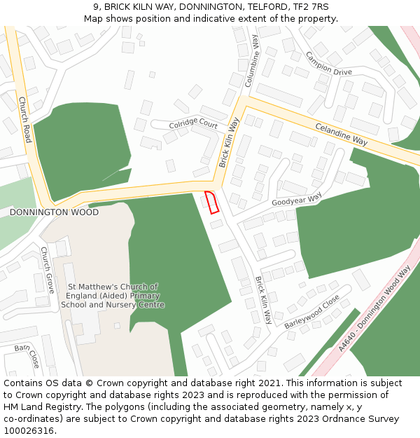 9, BRICK KILN WAY, DONNINGTON, TELFORD, TF2 7RS: Location map and indicative extent of plot