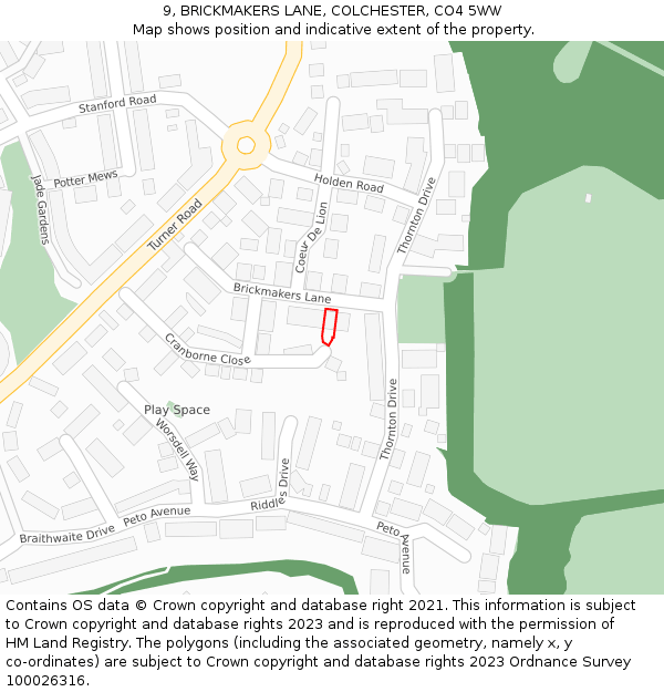 9, BRICKMAKERS LANE, COLCHESTER, CO4 5WW: Location map and indicative extent of plot