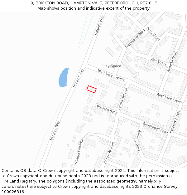 9, BRICKTON ROAD, HAMPTON VALE, PETERBOROUGH, PE7 8HS: Location map and indicative extent of plot