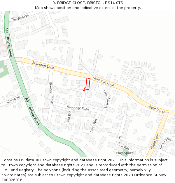 9, BRIDGE CLOSE, BRISTOL, BS14 0TS: Location map and indicative extent of plot