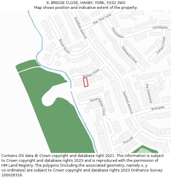 9, BRIDGE CLOSE, HAXBY, YORK, YO32 3WG: Location map and indicative extent of plot