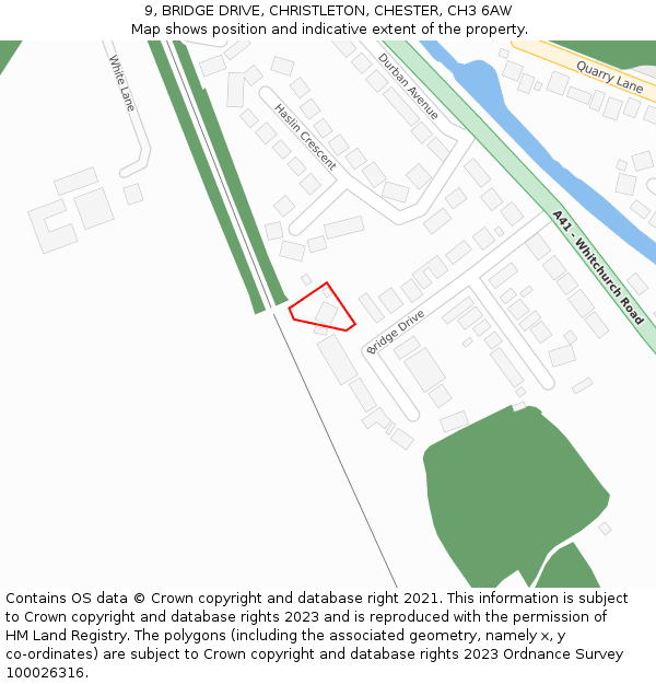9, BRIDGE DRIVE, CHRISTLETON, CHESTER, CH3 6AW: Location map and indicative extent of plot