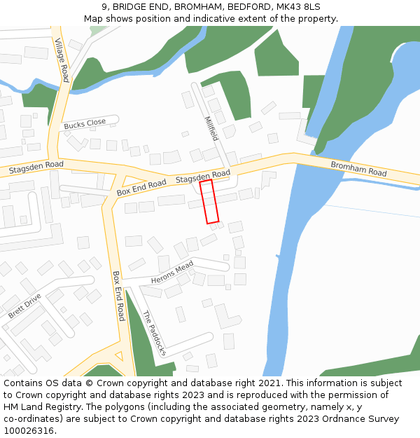 9, BRIDGE END, BROMHAM, BEDFORD, MK43 8LS: Location map and indicative extent of plot