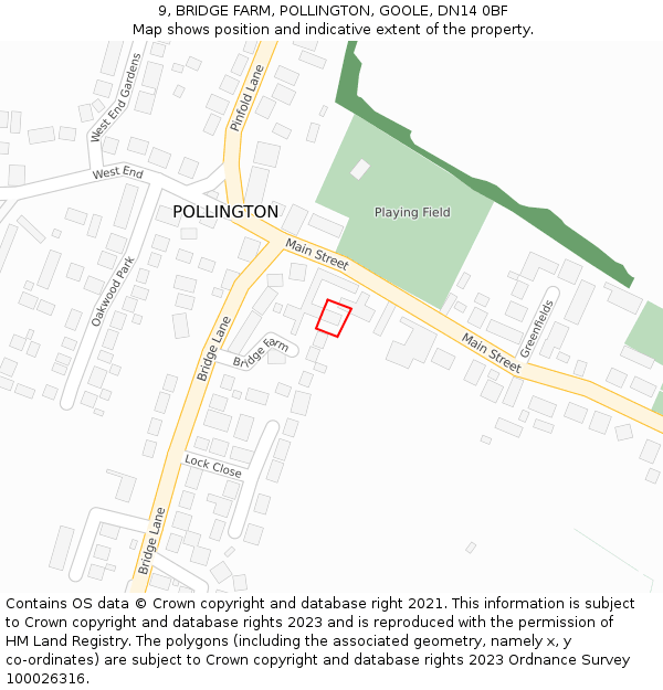 9, BRIDGE FARM, POLLINGTON, GOOLE, DN14 0BF: Location map and indicative extent of plot
