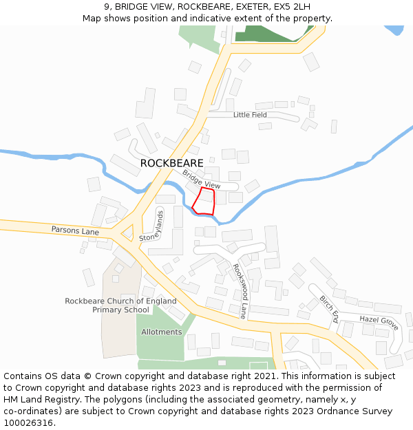 9, BRIDGE VIEW, ROCKBEARE, EXETER, EX5 2LH: Location map and indicative extent of plot