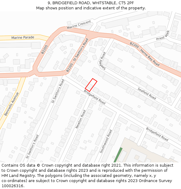 9, BRIDGEFIELD ROAD, WHITSTABLE, CT5 2PF: Location map and indicative extent of plot