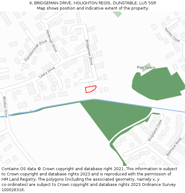 9, BRIDGEMAN DRIVE, HOUGHTON REGIS, DUNSTABLE, LU5 5SR: Location map and indicative extent of plot