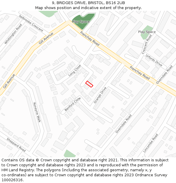 9, BRIDGES DRIVE, BRISTOL, BS16 2UB: Location map and indicative extent of plot