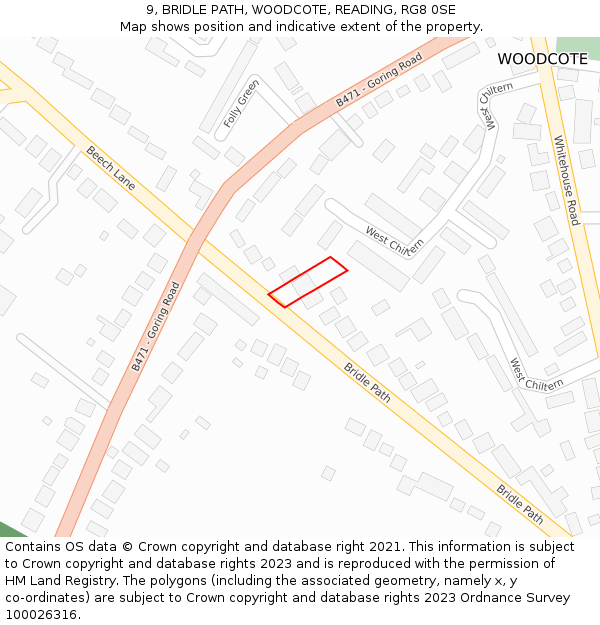 9, BRIDLE PATH, WOODCOTE, READING, RG8 0SE: Location map and indicative extent of plot