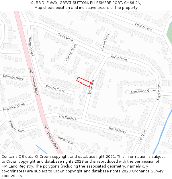9, BRIDLE WAY, GREAT SUTTON, ELLESMERE PORT, CH66 2NJ: Location map and indicative extent of plot