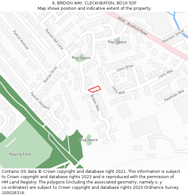9, BRIDON WAY, CLECKHEATON, BD19 5DF: Location map and indicative extent of plot