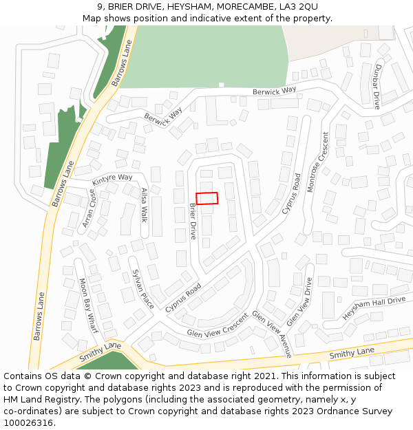 9, BRIER DRIVE, HEYSHAM, MORECAMBE, LA3 2QU: Location map and indicative extent of plot